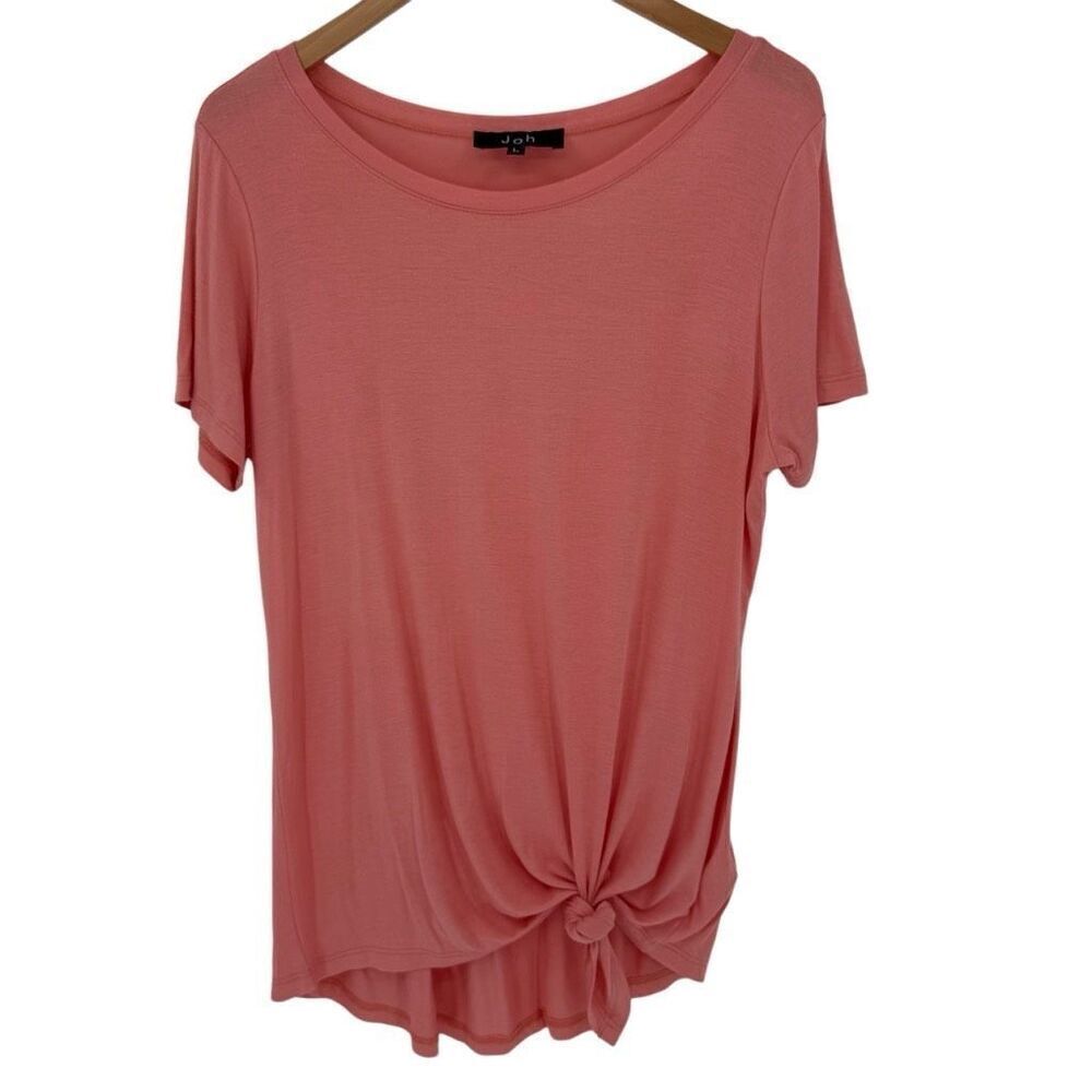 Joh Kendall Knit Crew‎ Neck Twist Knot Top Pink Women Large Soft K8621C